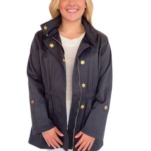 Tally Ho Black Trench Coat with Gold Accents